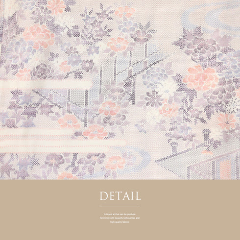 紬 リサイクル 身丈158cm 裄65.2cm 袷 風景文様 ピンク Mサイズ お洒落 カジュアル 正絹 広衿 Sランク