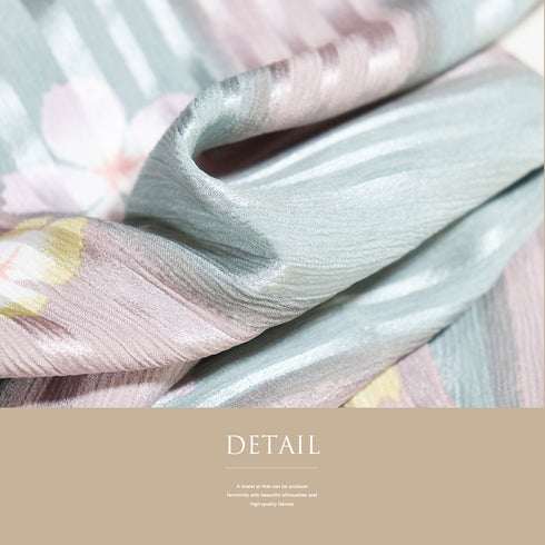 長襦袢 リサイクル 洗える長襦袢 身丈126cm 裄67.6cm 袷 縞に小花柄 地紋 刺繍半衿付き 多色 Lサイズ お洒落 ポリエステル 洗える着物 袖無双 Sランク