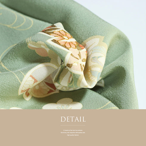 付下げ リサイクル 身丈158.2cm 裄64.4cm 袷 桐柄 観世水 金駒刺繍 箔加工 パールトーン加工 グリーン Mサイズ お洒落 正絹 広衿 Sランク