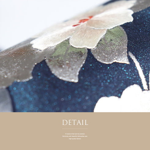 名古屋帯 リサイクル 帯丈351.5cm ポイント柄 花柄 金彩 刺繍 ネイビー Sサイズ 正絹 Sランク お洒落 カジュアル