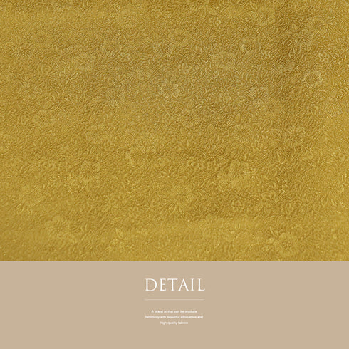 色無地 リサイクル 身丈154.3cm 裄64.4cm 袷 八重梅模様 織り出し イエロー Sサイズ セミフォーマル 一つ紋 正絹 広衿 地紋あり Sランク