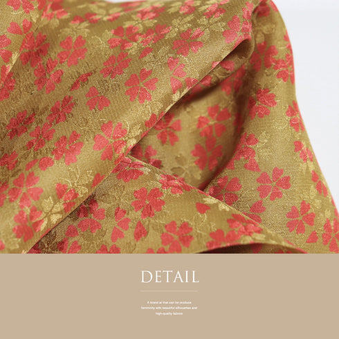 長襦袢 リサイクル 長襦袢 身丈132.7cm 裄66cm 袷 小花柄 地紋 刺繍衿 オレンジ Mサイズ 正絹 Sランク