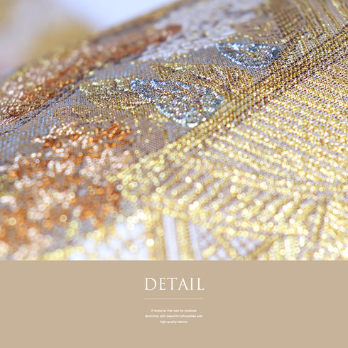 袋帯 リサイクル 帯丈438cm 六通 ながしま帯 西陣織 長嶋成織物 風景柄 ゴールド Mサイズ 正絹 Sランク フォーマル セミフォーマル