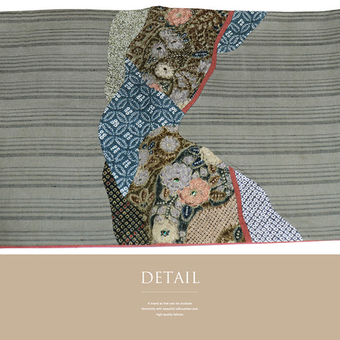 リサイクル 帯丈446cm ポイント柄 螺鈿細工 辻ヶ花風 絞り グレー Mサイズ 正絹 新品・未使用品 お洒落