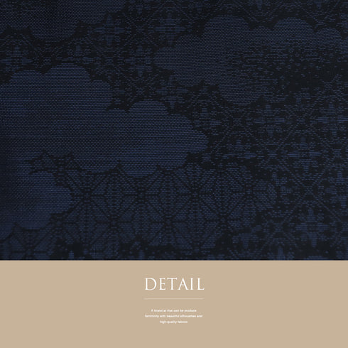 紬 リサイクル 身丈163.8cm 裄64.8cm 袷 雲取に麻の葉柄 ネイビー Lサイズ お洒落 カジュアル しつけ糸 正絹 広衿 Sランク