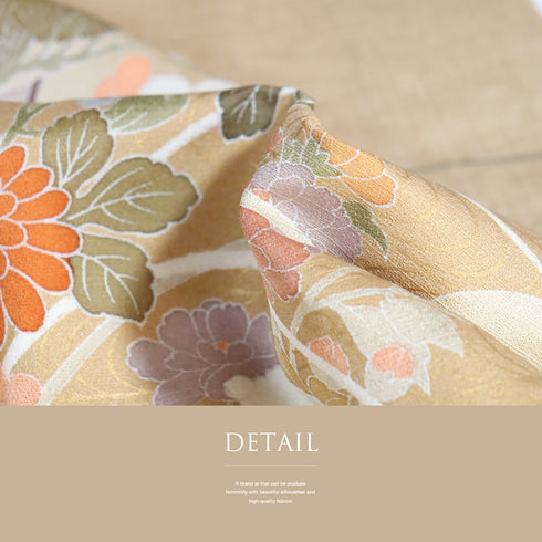 色留袖 リサイクル 身丈164cm 裄66.4cm 袷 鴛鴦に菊や松柄 比翼無し ベージュ Lサイズ 一つ紋 正絹 広衿 Sランク