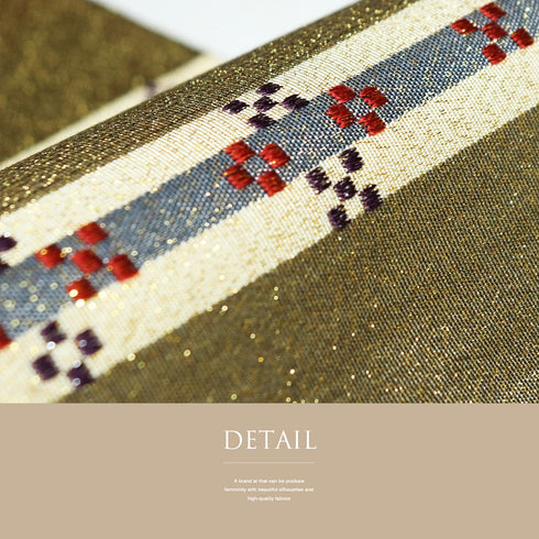 袋帯 リサイクル 帯丈446cm ポイント柄 横縞模様 ゴールド Mサイズ 正絹 Sランク お洒落