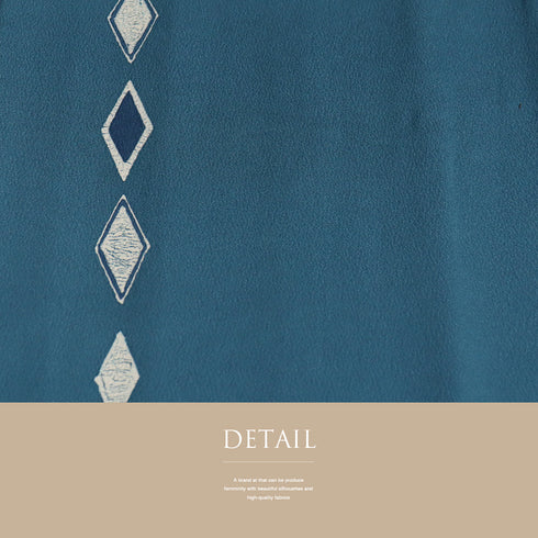 小紋 リサイクル 身丈164.7cm 裄67.8cm 袷 デザイン菱柄 白玉一珍染 大東工房 ブルー Lサイズ お洒落 カジュアル 正絹 広衿 Sランク