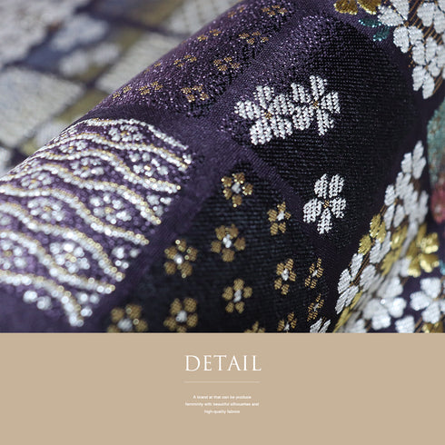 袋帯 リサイクル 帯丈452cm 六通 ポイント柄 石畳に花柄 螺鈿 ブラック Lサイズ 正絹 Sランク フォーマル