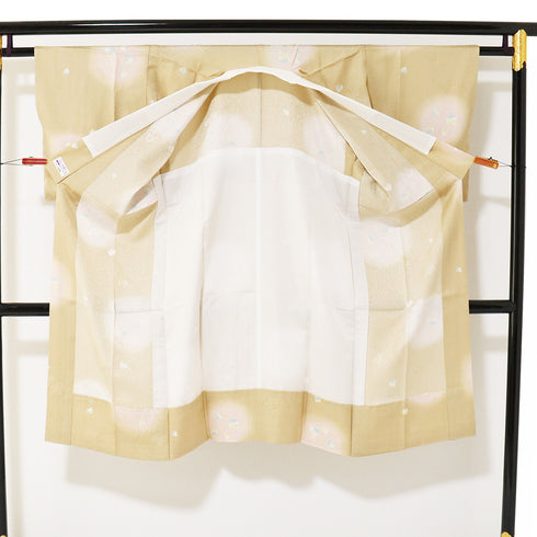 長襦袢 リサイクル 長襦袢 身丈121.5cm 裄62.4cm 袷 蔦の実 彩色有 地紋 後身頃居敷当て付き ブラウン SSサイズ お洒落 正絹 袖無双 未使用品