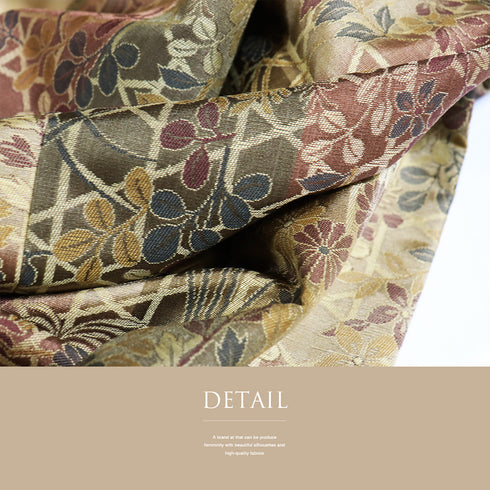 コート リサイクル 身丈133.2cm 裄66cm 袷 ロングコート 千代太衿 パールトーン加工 籠目に花草柄 ブラウン Mサイズ お洒落 正絹 Sランク