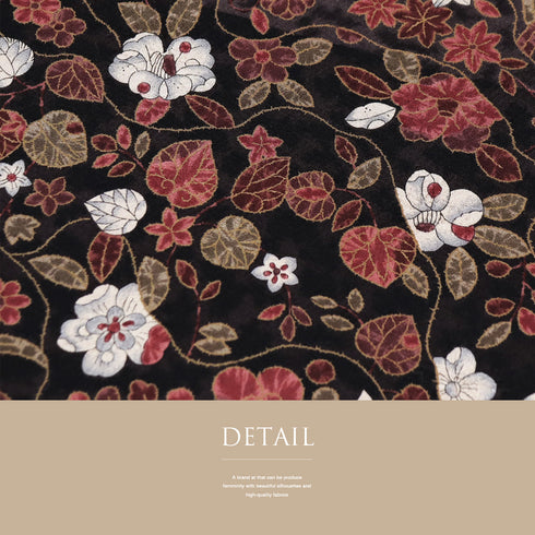 小紋 リサイクル 身丈159.2cm 裄64.8cm 袷 花柄 椿 部分絞り ブラウン Mサイズ お洒落 カジュアル 正絹 広衿 Sランク