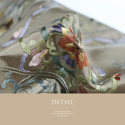 訪問着 リサイクル 身丈159cm 裄65cm 袷 紬 刺繍 華文柄 ゆったり ブラウン Mサイズ お洒落 正絹 広衿 Sランク