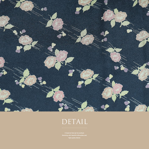 小紋 リサイクル 身丈164cm 裄65.5cm 袷 花柄 ブルー Lサイズ お洒落 カジュアル 正絹 広衿 Sランク