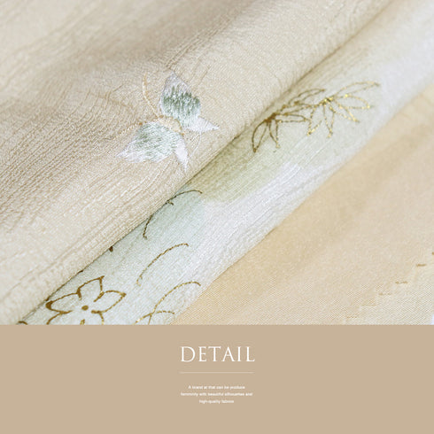 帯締め・帯揚げセット リサイクル お洒落 平組紐 ちりめん ベージュ 正絹 Sランク 雲取りに笹や蝶や梅柄 刺繍