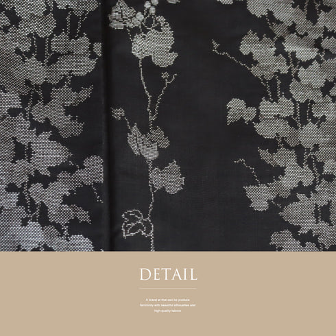 紬 リサイクル 身丈158.5cm 裄49.5cm 袷 葡萄蔦柄 ブラック Mサイズ お洒落 カジュアル 正絹 広衿 Sランク