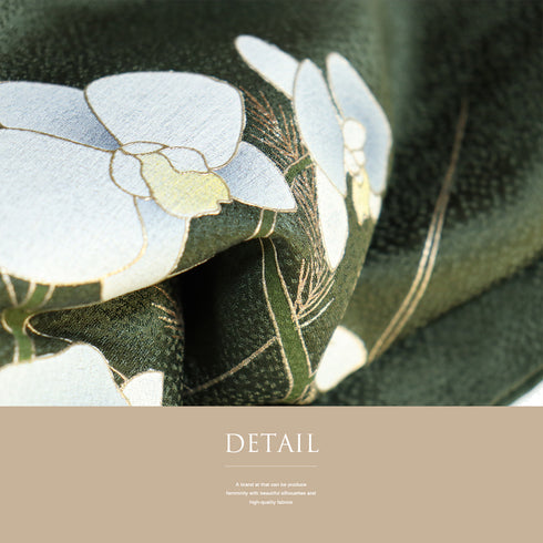 付下げ リサイクル 身丈157.2cm 裄62.4cm 袷 胡蝶蘭 草花柄 箔 グリーン Mサイズ フォーマル セミフォーマル 正絹 広衿 Sランク