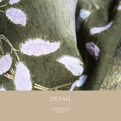 訪問着 リサイクル 身丈157.7cm 裄67.6cm 袷 花柄 ぼかし 絞り 金駒刺繍 グリーン Mサイズ お洒落 落款 しつけ糸 正絹 広衿 Aランク