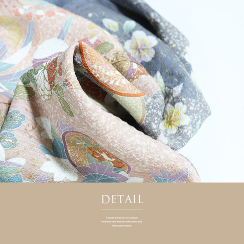 訪問着 リサイクル 身丈165.7cm 裄68.4cm 袷 菊柄 金駒刺繍 絞り 重ね衿付き ブルー LLサイズ セミフォーマル 正絹 広衿 Sランク