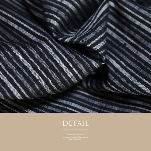 紬 リサイクル 身丈160.2cm 裄63.5cm 袷 縞柄 ネイビー Mサイズ カジュアル お洒落 正絹 広衿 Sランク