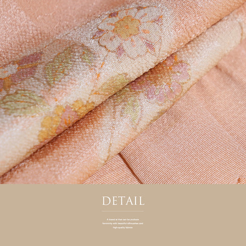 帯締め・帯揚げセット リサイクル 丸組紐 ちりめん ピンク 正絹 新品・未使用品 地紋に花柄