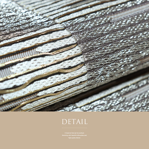 袋帯 リサイクル 帯丈456cm 六通 ボーダー柄 シルバー Lサイズ 正絹 Sランク お洒落