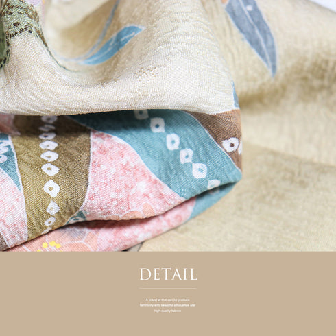 付下げ リサイクル 身丈163.5cm 裄65.6cm 袷 地紋 箔加工 部分たたき 菊柄 竹柄 アイボリー Lサイズ お洒落 正絹 広衿 Sランク