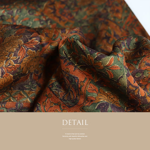 小紋 リサイクル 身丈160.5cm 裄64.4cm 袷 切嵌更紗柄 地紋 ブラウン Lサイズ お洒落 カジュアル 正絹 広衿 Sランク