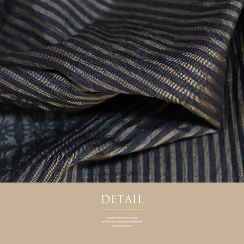 大島紬 リサイクル 身丈166.2cm 裄65cm 袷 縫締め絞り 縞柄 ブラック LLサイズ お洒落 カジュアル 証紙 正絹 広衿 Sランク