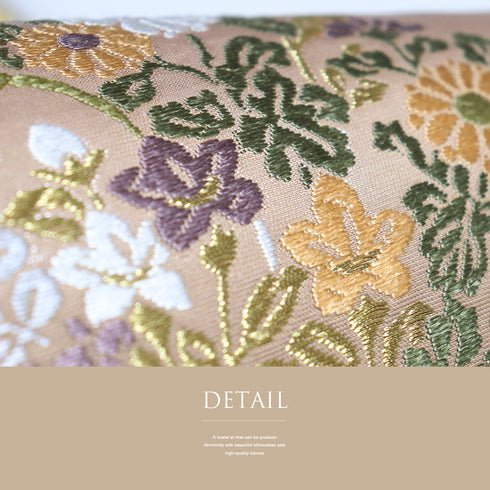 袋帯 リサイクル 帯丈444cm 六通 唐文に花柄の刺繍 正倉唐文 ブラウン Mサイズ 正絹 Sランク フォーマル セミフォーマル