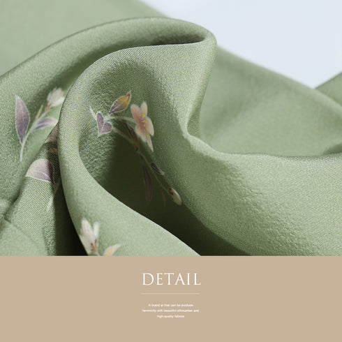 訪問着 リサイクル 身丈150.5cm 裄62.4cm 袷 小花柄 グリーン Sサイズ セミフォーマル お洒落 一つ紋 正絹 広衿 Aランク