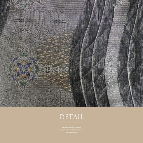 袋帯 リサイクル 帯丈440cm 六通 華紋 波線 シルバー Mサイズ 不明 Sランク お洒落