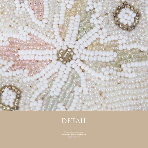 バッグ リサイクル カジュアル アイボリー ビーズ Bランク 花柄 横幅18cm 高さ14cm マチ5cm