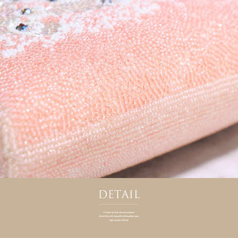 バッグ ピンク ビーズ Sランク 孔雀の羽柄