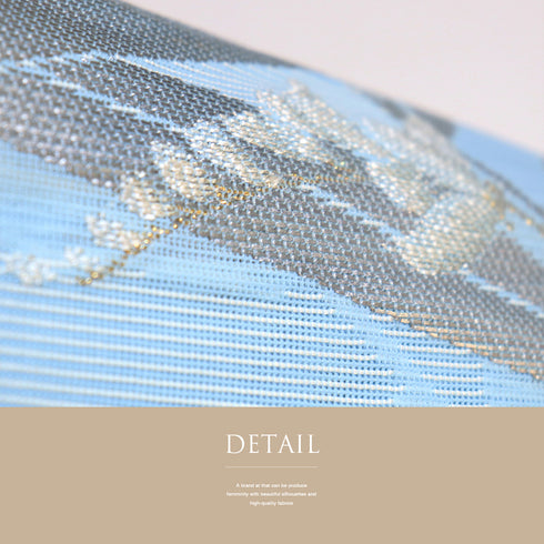 名古屋帯 リサイクル 帯丈372cm ポイント柄 8寸 植物柄 絽 ブルー Mサイズ 不明 Bランク カジュアル