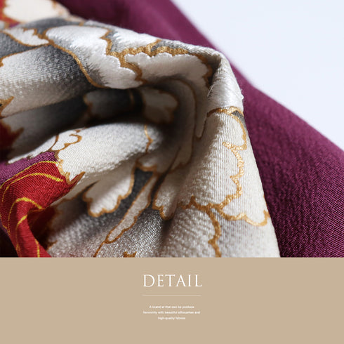 訪問着 リサイクル 身丈154cm 裄65.2cm 袷 牡丹柄 部分刺繍 箔加工 パープル Sサイズ セミフォーマル お洒落 正絹 広衿 Aランク