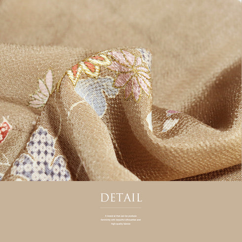 付下げ リサイクル 身丈166.5cm 裄64.4cm 袷 菊柄 刺繍 ブラウン LLサイズ お洒落 正絹 広衿 Sランク