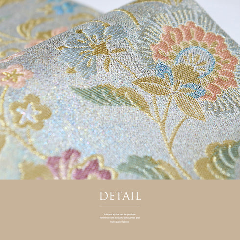 袋帯 リサイクル 帯丈432cm 六通 花唐草柄 シルバー Sサイズ 正絹 Sランク セミフォーマル セミフォーマル