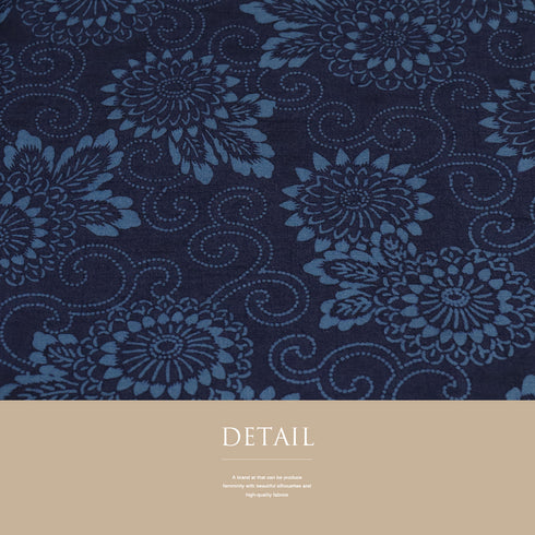 紬 リサイクル 身丈159.3cm 裄63.2cm 単衣 菊唐草模様 ネイビー Mサイズ カジュアル お洒落 正絹 広衿 Sランク