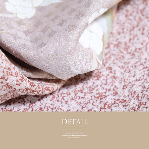 訪問着 リサイクル 身丈153cm 裄62.6cm 袷 雪輪に花柄 地紋 金駒刺繍 パープル Sサイズ セミフォーマル 一つ紋 正絹 広衿 Sランク