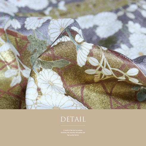 訪問着 身丈165.5cm 裄67.5cm 袷 かすみに菊模様 金駒刺繍 箔 パープル LLサイズ セミフォーマル 正絹 広衿 Aランク