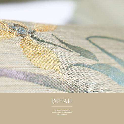 名古屋帯 リサイクル 帯丈353.5cm ポイント柄 花柄 グリーン Sサイズ 正絹 Sランク お洒落 カジュアル