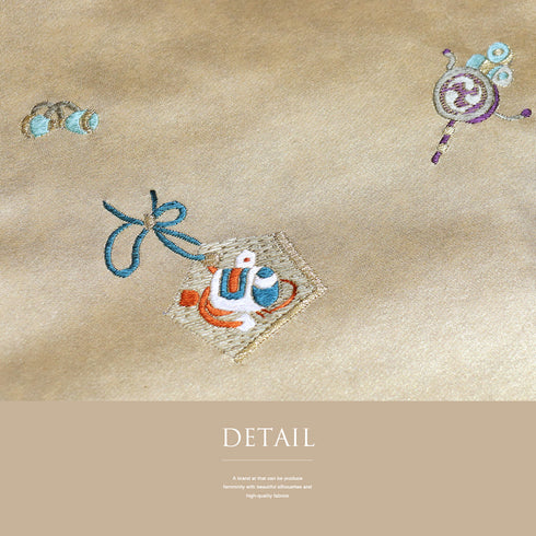 名古屋帯 リサイクル 帯丈367.5cm ポイント柄 絵馬 羽子板 兜 折り鶴 ゴールド Mサイズ 正絹 Sランク お洒落