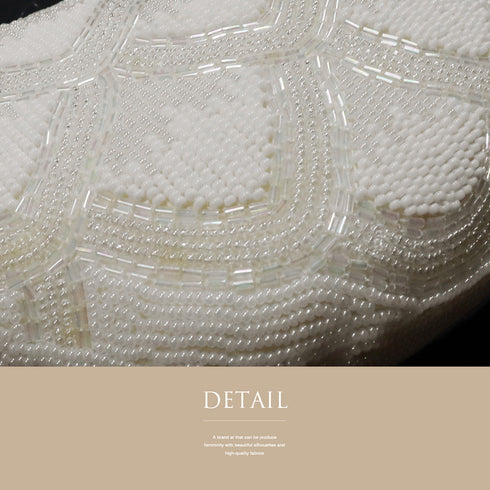 ビーズバック オフホワイト うろこ柄 お洒落 カジュアル 横幅19.5cm 高さ14cm マチ4.5cm Aランク 和装小物 ZO-91