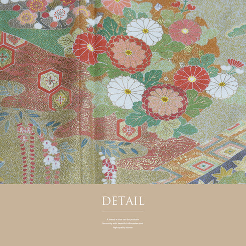 訪問着 リサイクル 身丈157cm 裄65.2cm 袷 松井清々 箔 松竹梅柄 グリーン Mサイズ セミフォーマル 落款 正絹 広衿 Sランク