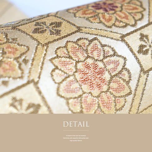 袋帯 リサイクル 帯丈426cm 六通 蜀江に流水やかすみ柄 プラチナ箔二重織 ゴールド Sサイズ 正絹 Sランク フォーマル セミフォーマル