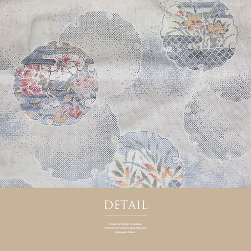 紬 リサイクル 身丈167cm 裄66.6cm 袷 雪輪に花柄 アイボリー LLサイズ カジュアル お洒落 正絹 広衿 Sランク