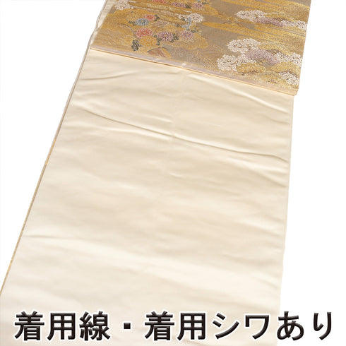 袋帯 リサイクル 帯丈438cm 六通 ながしま帯 西陣織 長嶋成織物 風景柄 ゴールド Mサイズ 正絹 Sランク フォーマル セミフォーマル