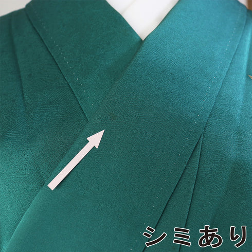 訪問着 リサイクル 身丈162.7cm 裄68.4cm 袷 華文柄 花唐草柄 箔 地紋 グリーン Lサイズ セミフォーマル 正絹 広衿 Sランク