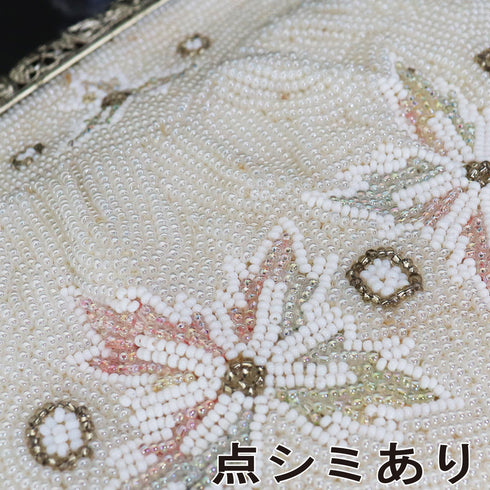 バッグ リサイクル カジュアル アイボリー ビーズ Bランク 花柄 横幅18cm 高さ14cm マチ5cm